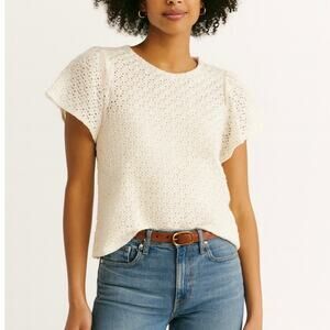 Madewell Texture & Thread Eyelet Flutter-Sleeve Top Ivory